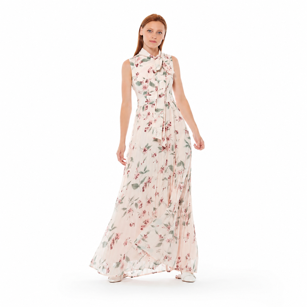 Vestido Largo Estampado Floral Nude