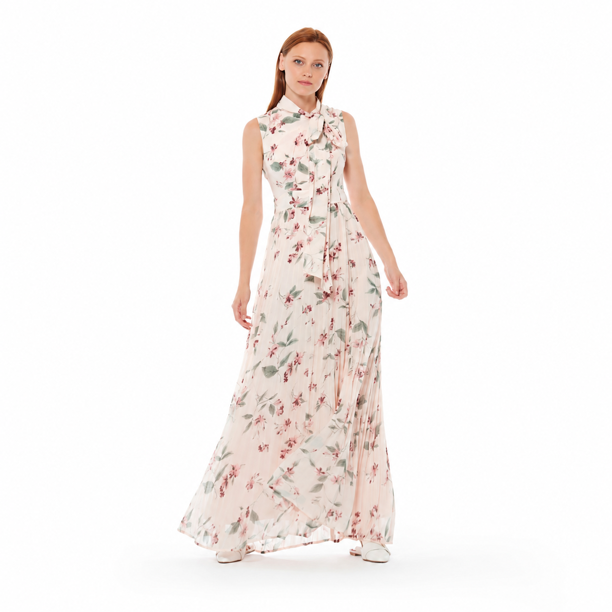 Vestido Largo Estampado Floral Nude