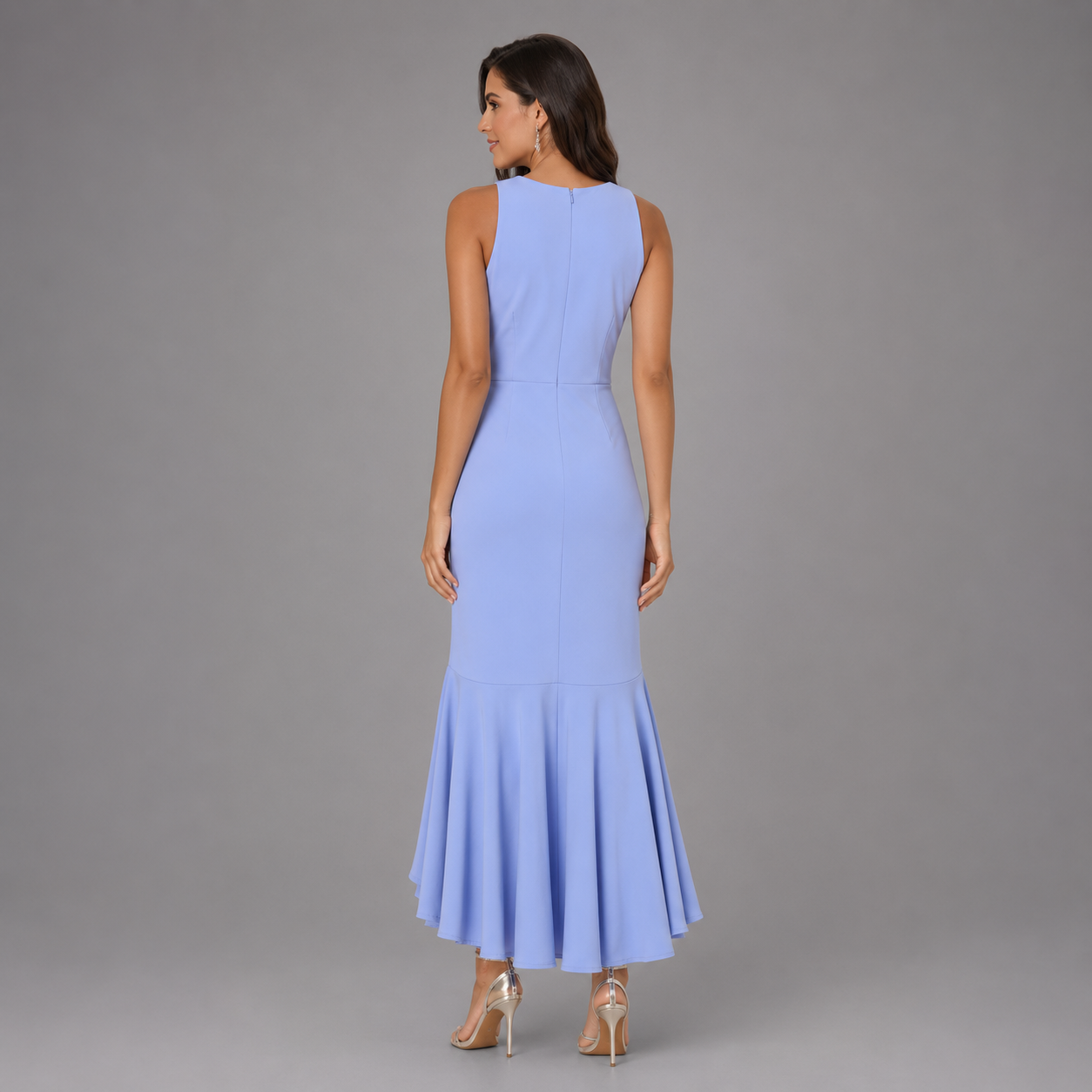 Vestido Midi Azul Lavanda con Volantes