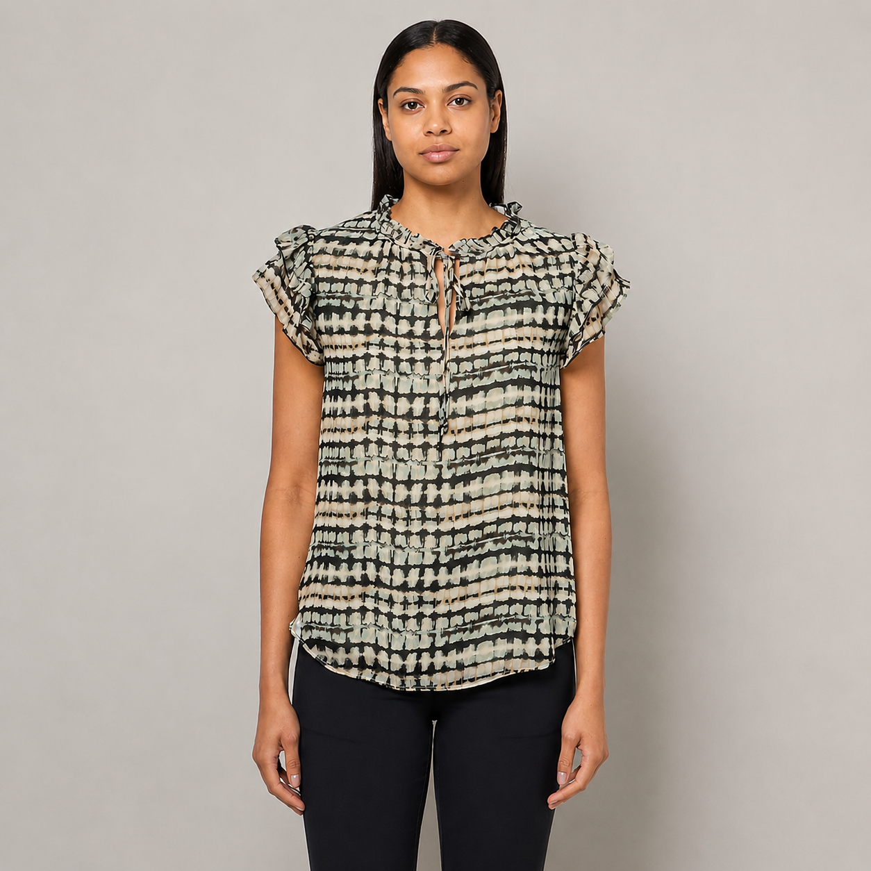 Blusa Estampada Geométrica Negro y Beige