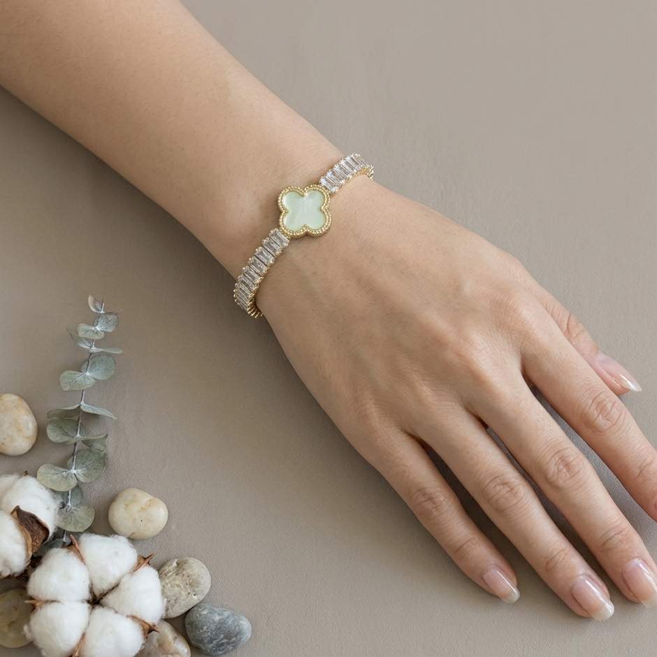 Pulsera con Flor en Rodio