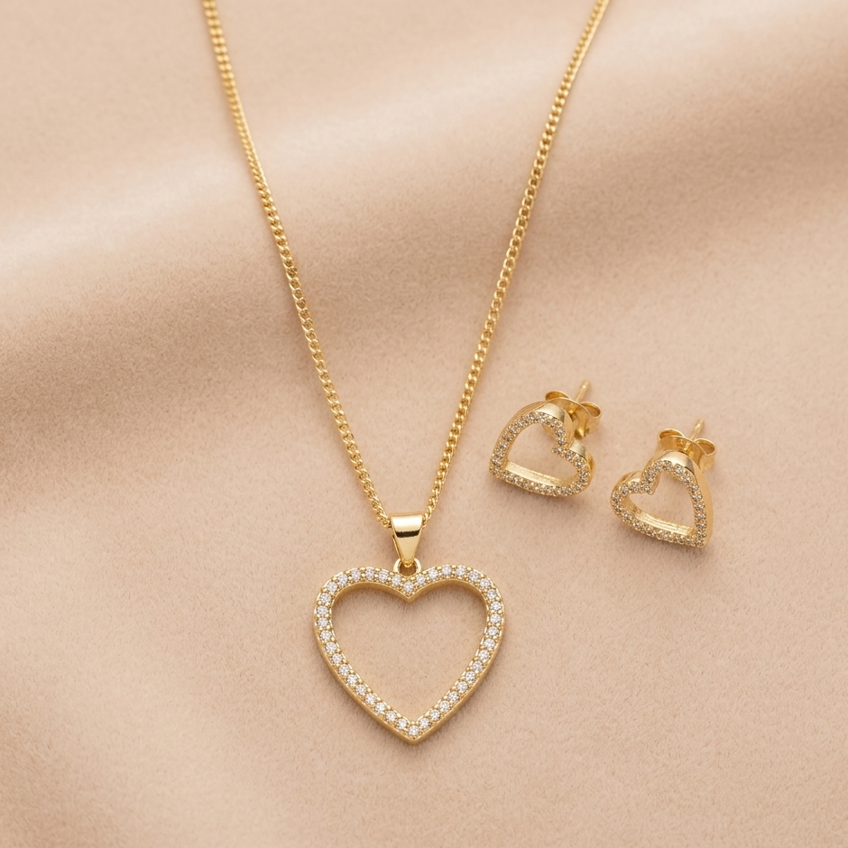 Juego de Arete y Cadena Corazón