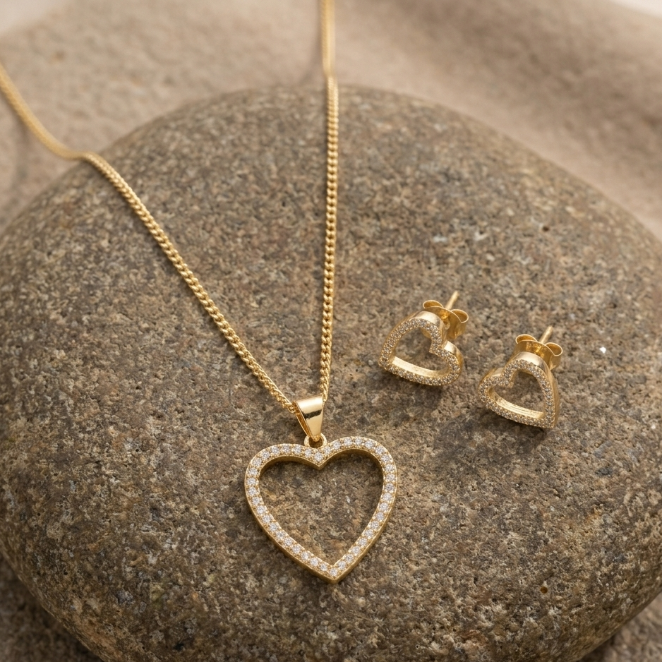 Juego de Arete y Cadena Corazón