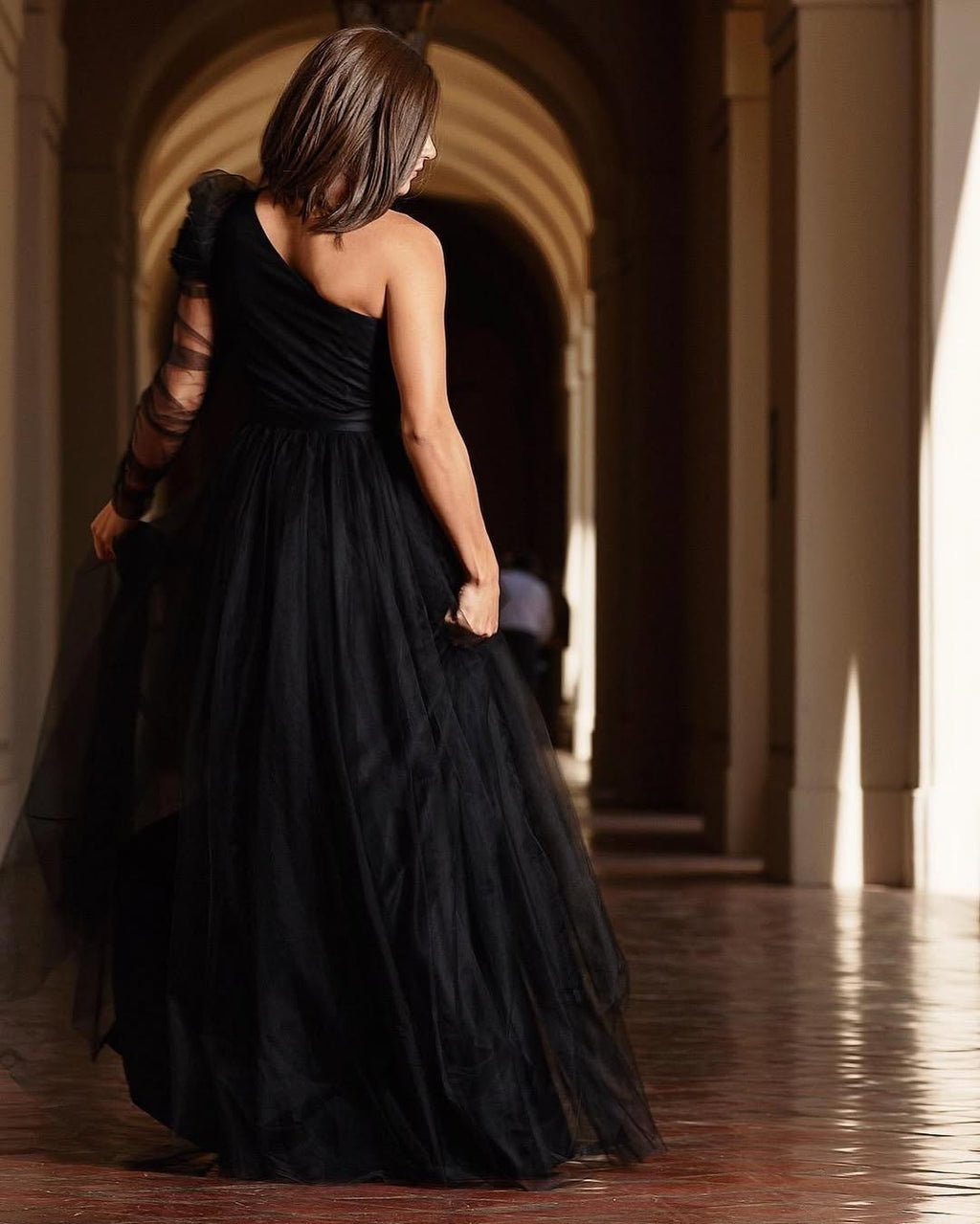 Vestido de Fiesta Negro con Forro en Cuerina
