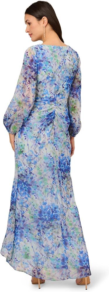 Vestido Floral Azul Manga Larga