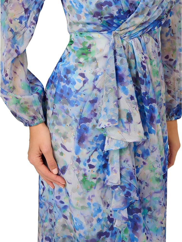 Vestido Floral Azul Manga Larga