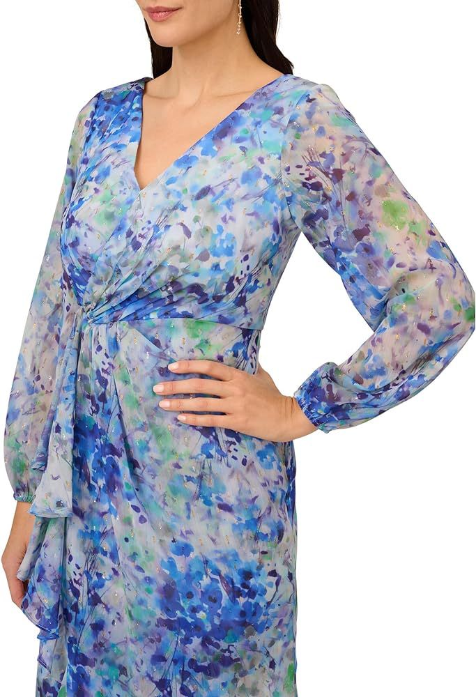 Vestido Floral Azul Manga Larga