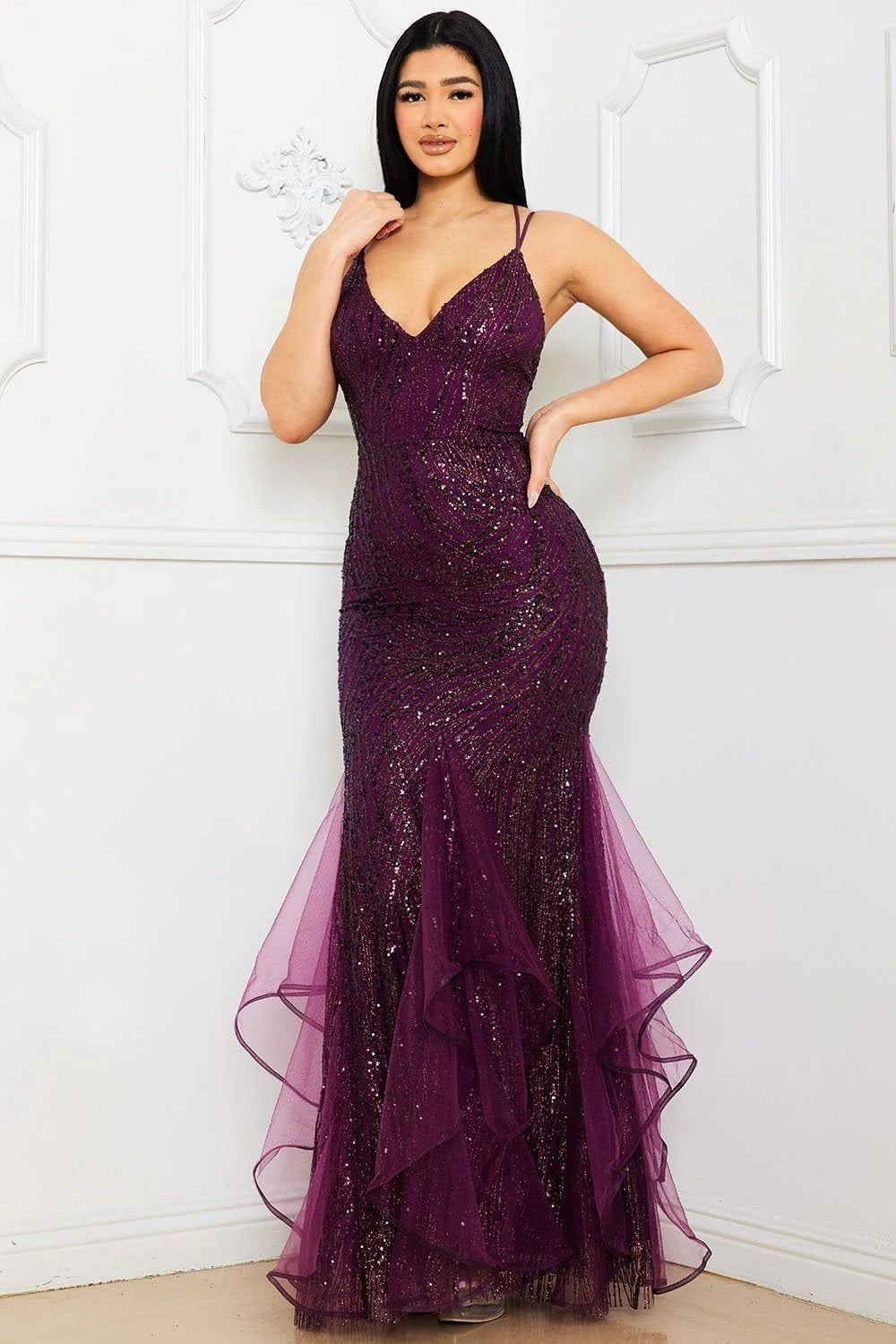 Vestido de Fiesta Burgundy con Brillos
