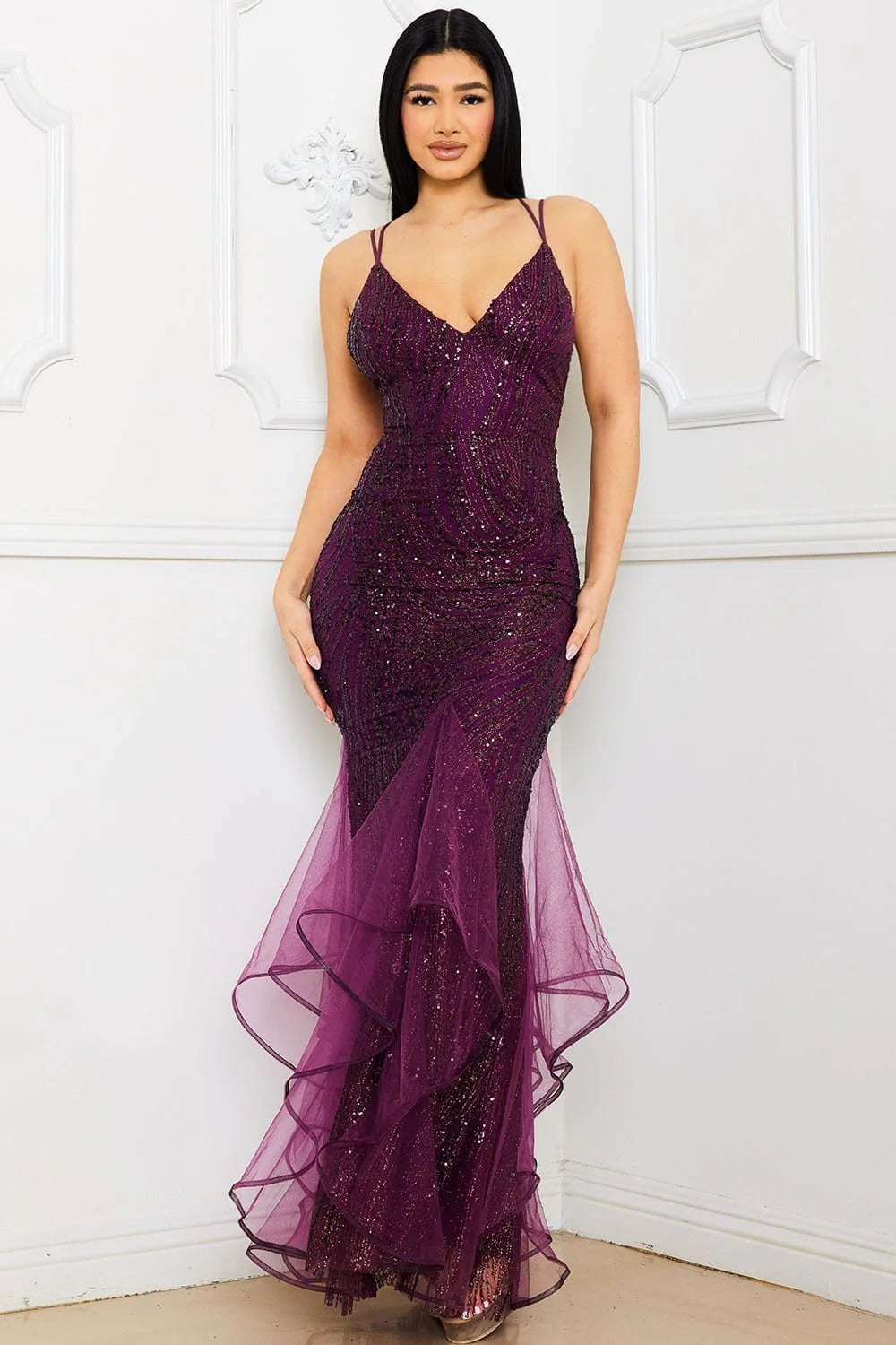 Vestido de Fiesta Burgundy con Brillos
