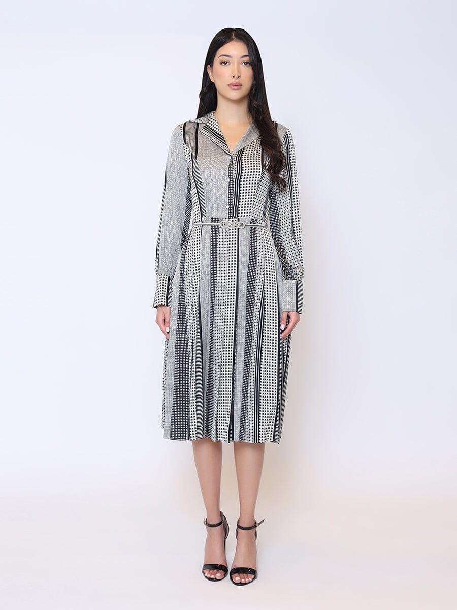 Vestido Corto Manga Larga con Cierre en Botones