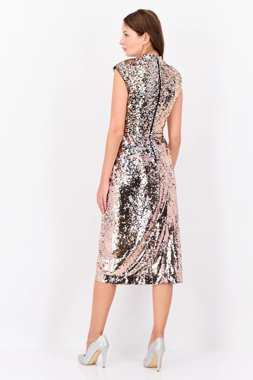 Vestido Midi Estampado Metálico con Drapeado Lateral