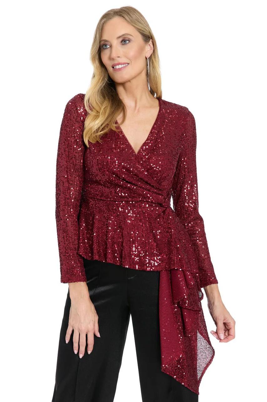 Blusa Vinotinto con Lentejuelas y Lazo