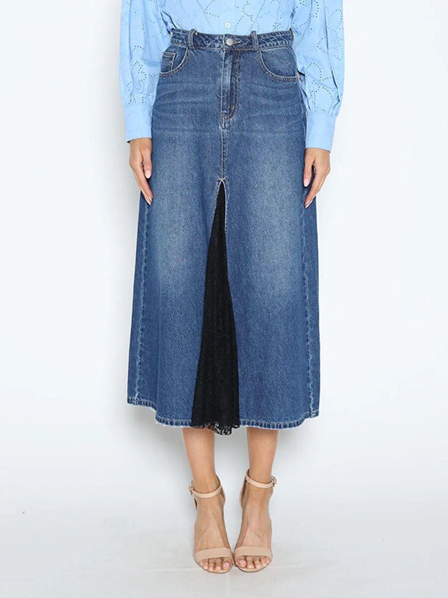 Falda Midi Denim Azul con Abertura Frontal