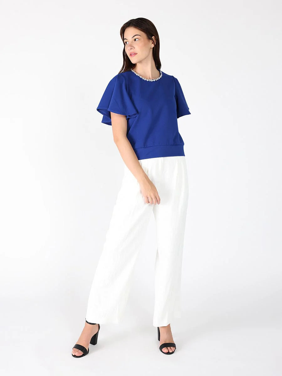 Blusa Azul Rey con Detalle en el Cuello