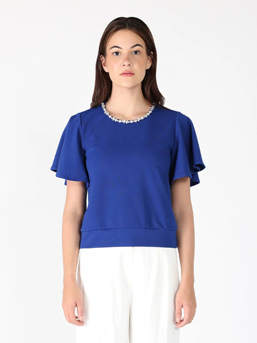 Blusa Azul Rey con Detalle en el Cuello