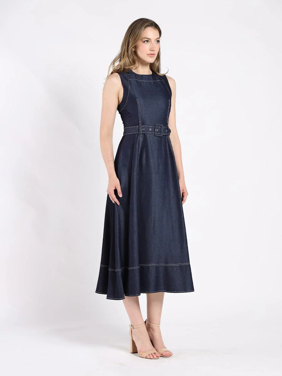 Vestido de Mezclilla Azul Marino con Faja