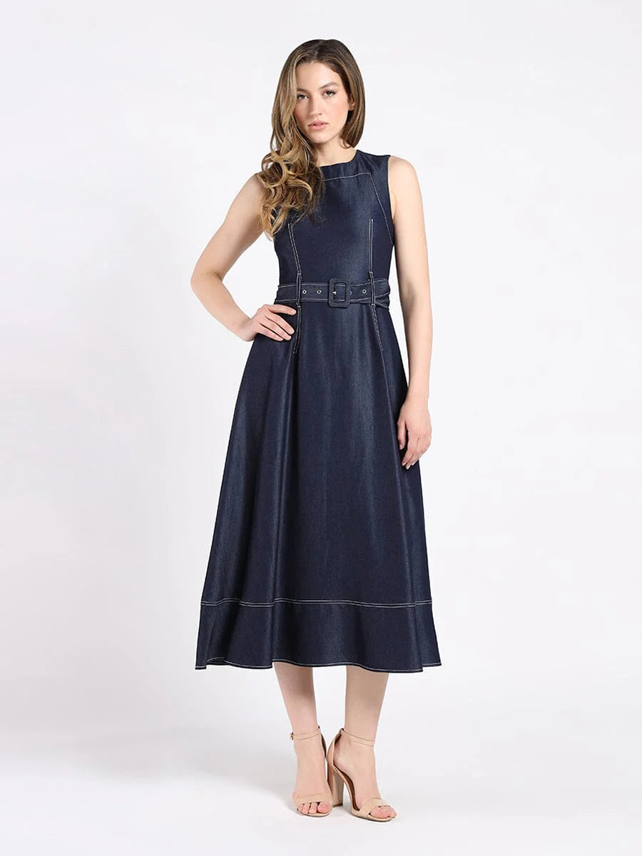 Vestido de Mezclilla Azul Marino con Faja