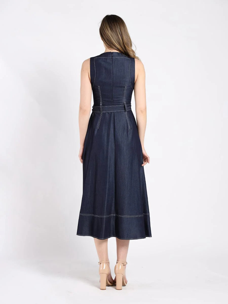 Vestido de Mezclilla Azul Marino con Faja