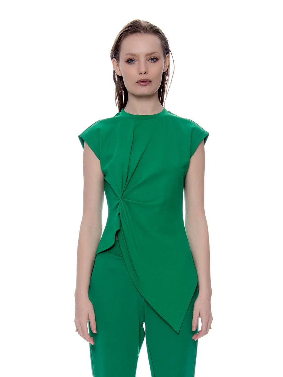 Blusa Verde con Textura Corrugada y Detalle Lateral